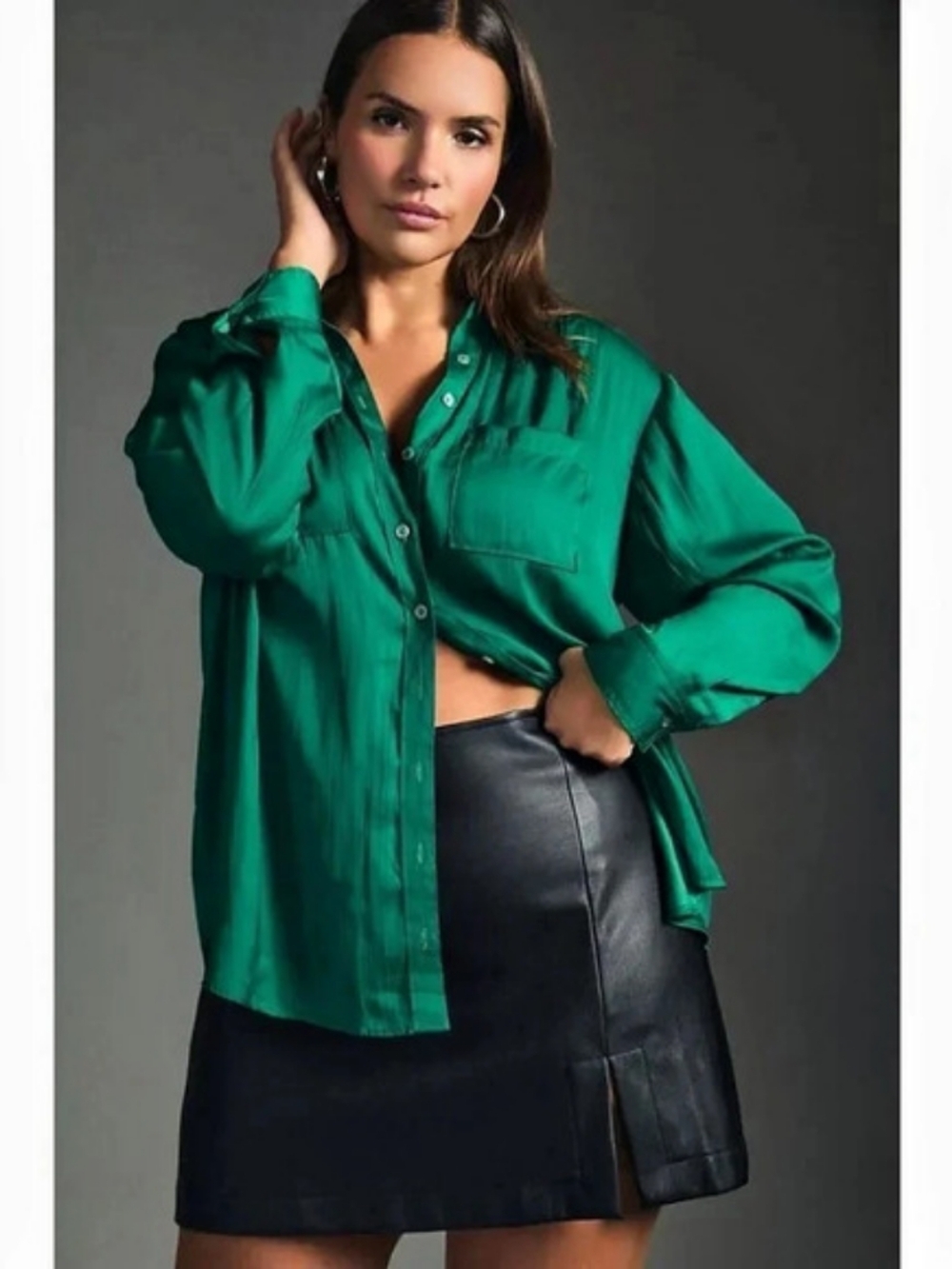 Anthropologie Green Button Down Shirt Size 1X NWT